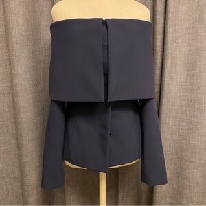 Marina Moscone Strapless Fold-Over Dark Navy Blazer - Small / XS or 0 or 2, NWOT